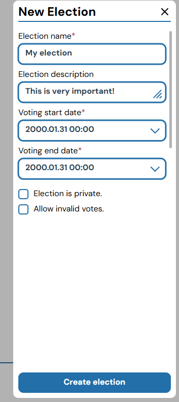 Election Creation Dialog Penpot Screenshot