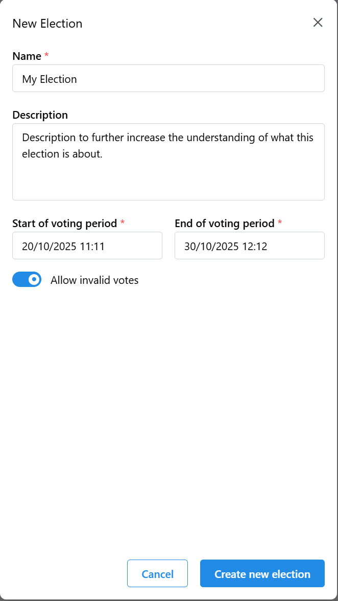 Election Creation Dialog Penpot Screenshot
